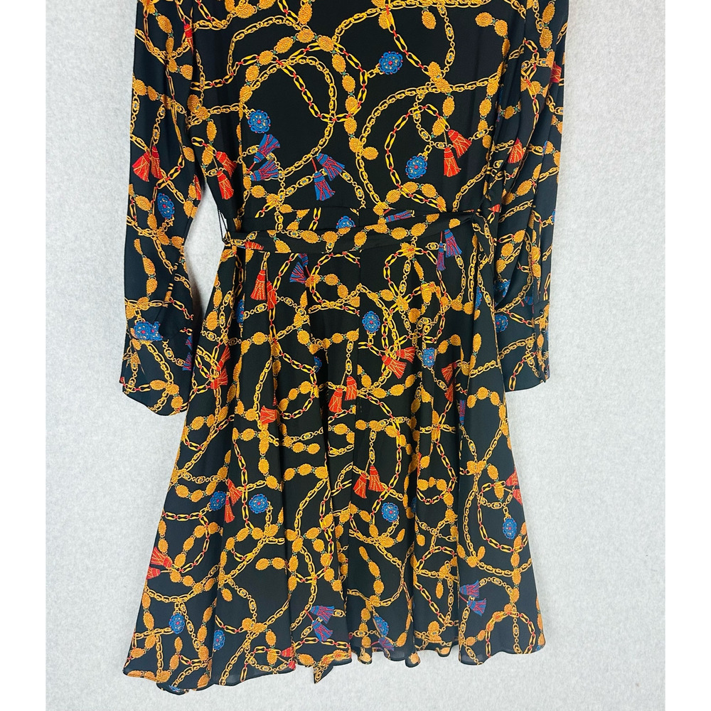 Nanette Lepore Womans Sz 14 Dress Black Pleated Chain Long Sleeve Button Front - Picture 7 of 12
